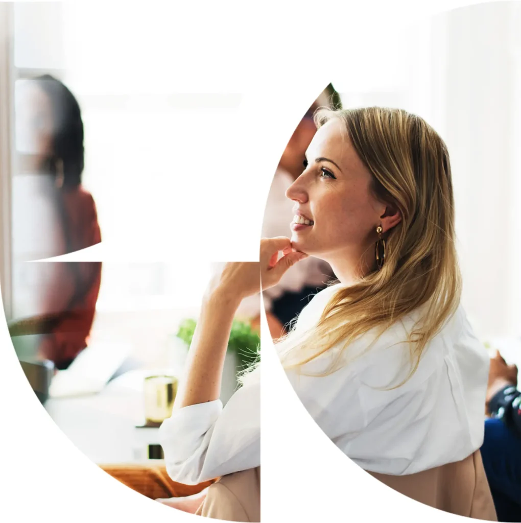 Woman sitting listening thoughtfully
